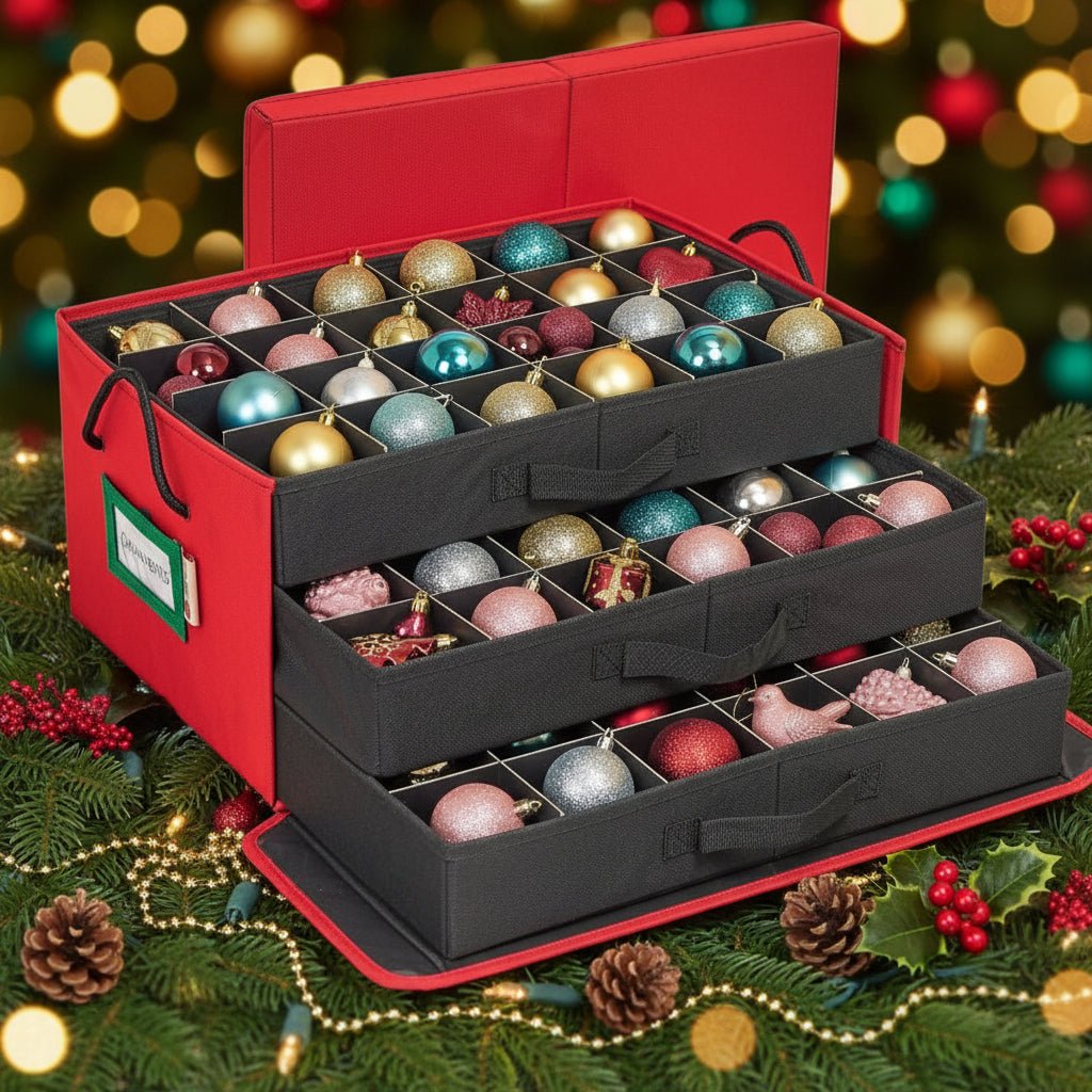 Ornament Storage Box Stackable Fabric Organizer Adjustable Dividers
