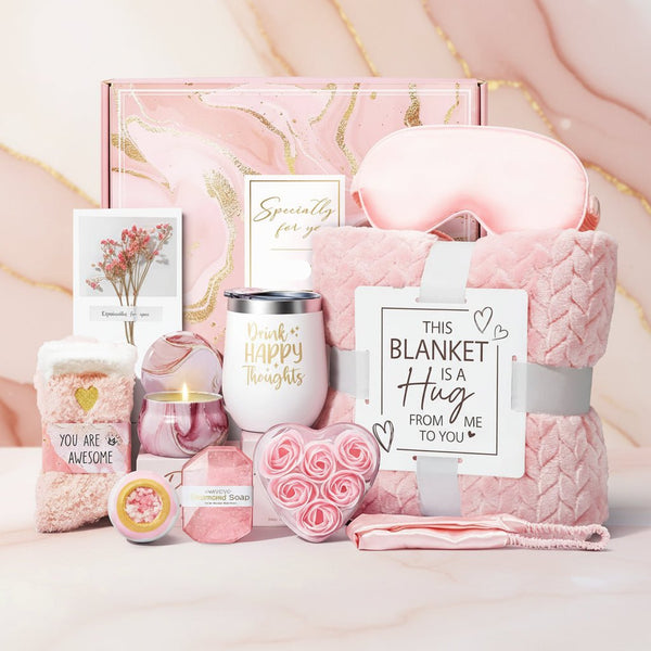 11 Piece Womens Gift Set Blanket Thermos Soap More - LICHTZOONE