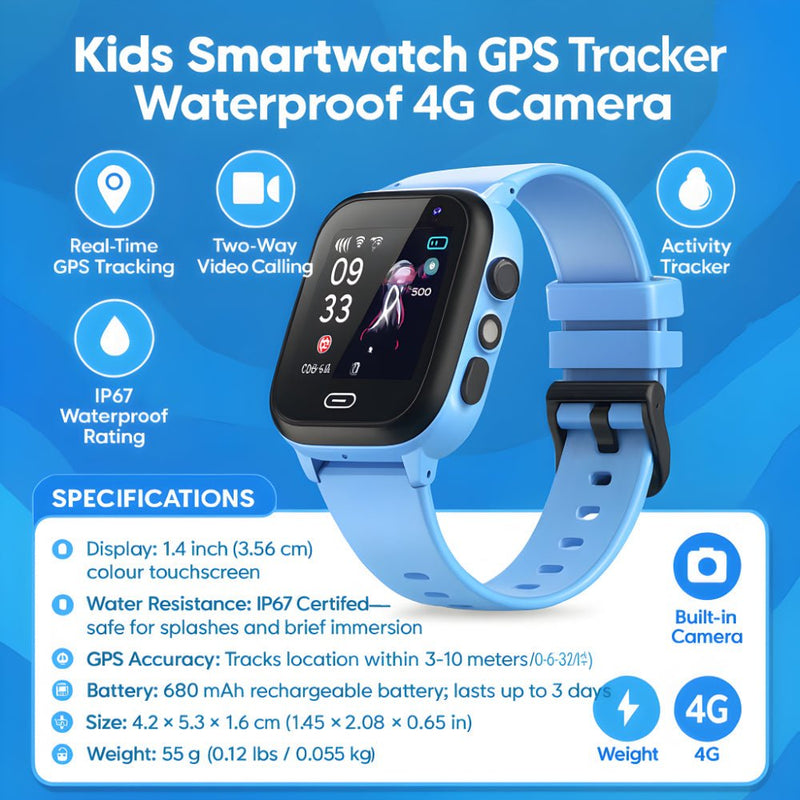 Kids GPS Smartwatch Waterproof 4G Tracker Camera Safety - LICHTZOONE