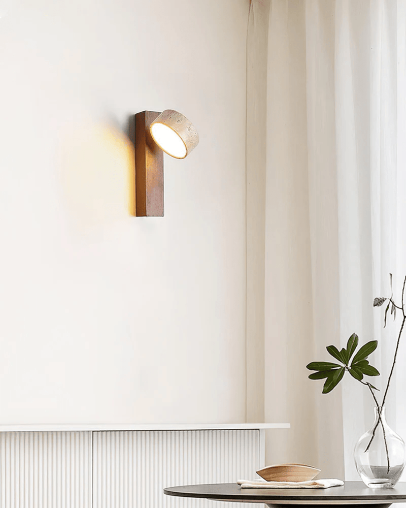 PubliusTerra | Travertin - und Walnuss - Holz Wandleuchte - LICHTZOONE
