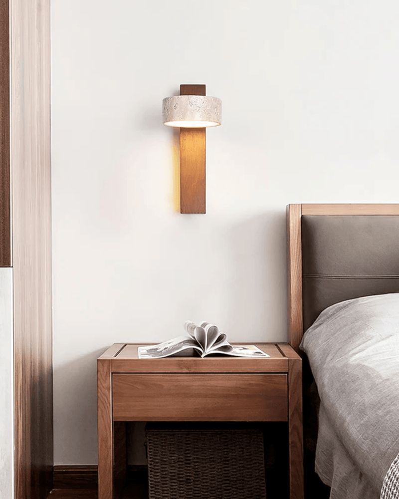 PubliusTerra | Travertin - und Walnuss - Holz Wandleuchte - LICHTZOONE