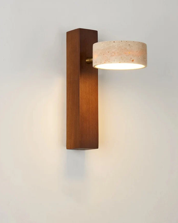 PubliusTerra | Travertin - und Walnuss - Holz Wandleuchte - LICHTZOONE